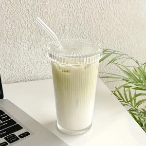 Borosilikat Latte Sunum Bardağı - Şık Cam Pipet Ile Birlikte
