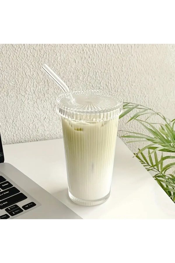 Borosilikat Latte Sunum Bardağı - Şık Cam Pipet Ile Birlikte